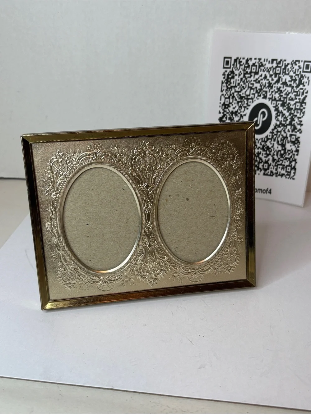 Vintage Double Oval Embossed Gold Mat Table Top Picture Frame